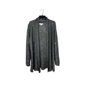 Laura Ashley Open Front Cardigan Sweater Women’s Sz XL Gray Sequin Holiday